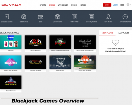 Screenshot Bovada Casino Blackjack