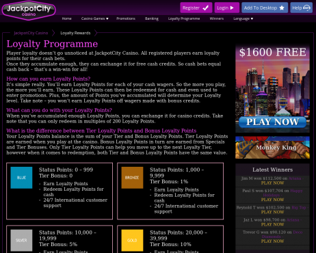 Screenshot Jackpot City Casino Loyalty Rewards