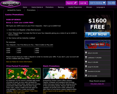 Screenshot Jackpot City Casino Welcome Bonus