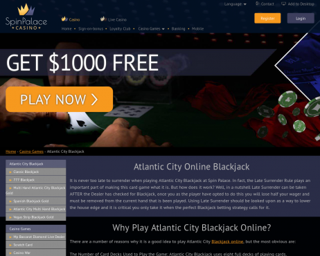Screenshot Spin Palace Atlantic City Blackjack