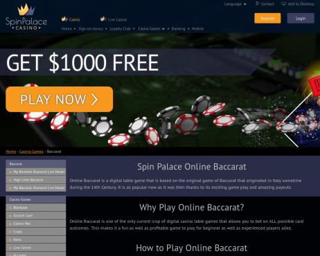 Screenshot Spin Palace Baccarat