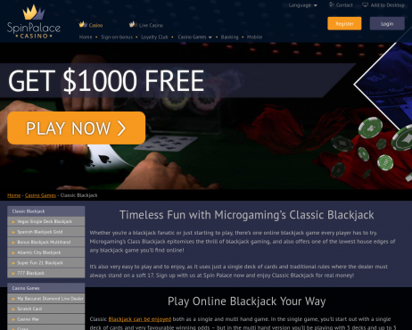 Screenshot Spin Palace Classic Blackjack