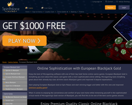 Screenshot Spin Palace European Blackjack