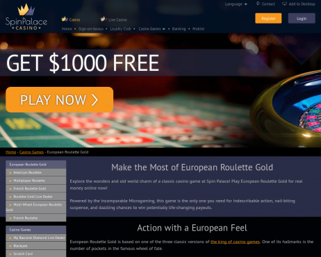 Screenshot Spin Palace European Roulette