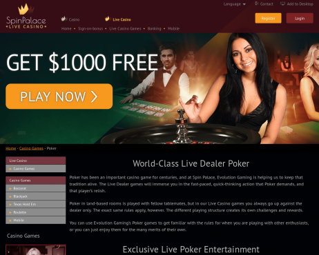 Screenshot Spin Palace Live Poker