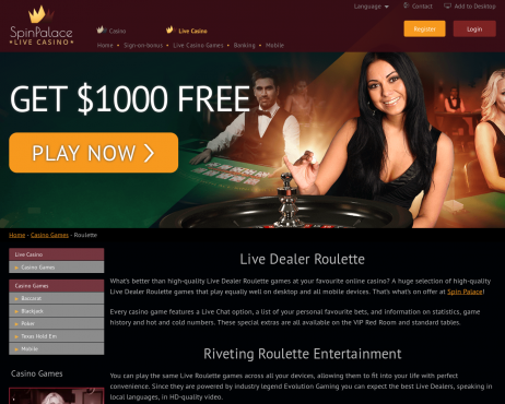 Screenshot Spin Palace Live Roulette