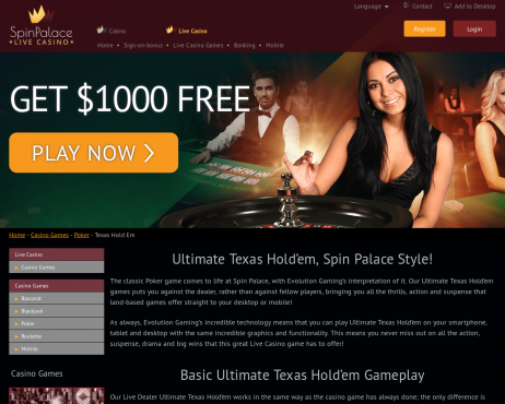 Screenshot Spin Palace Live Texas Holdem