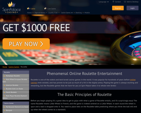 Screenshot Spin Palace Premier Roulette