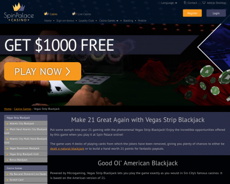 Screenshot Spin Palace Vegas Blackjack